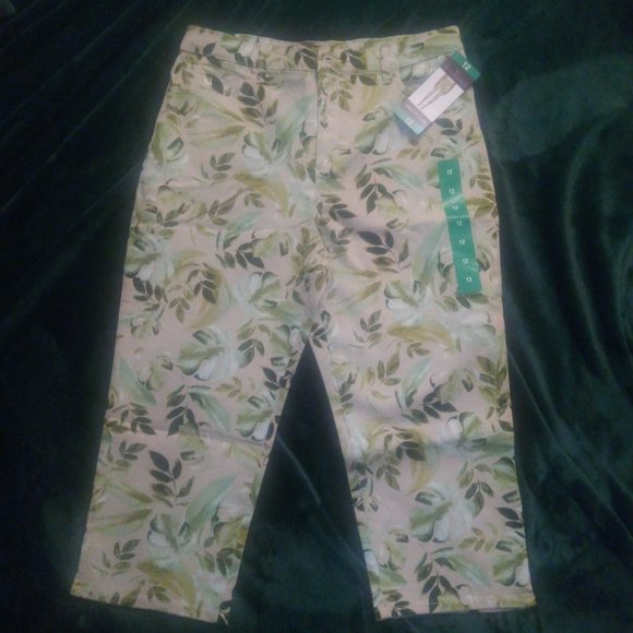NWT Gloria Vanderbilt Amanda Capri Jeans in Stonewood & Palm Jungle Print Sz 12 - Picture 9 of 14